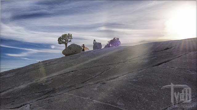 Visitors at half dome Yosemite, senior citizen group