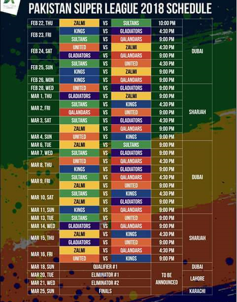 PSL 2018 Schedule |