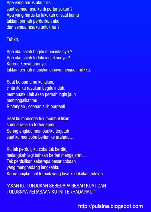 Puisi simpel saat galau melanda , bisa sedikit mengurangi perasaan gundah gulana karena cinta tak sampai . yuk di baca mudah-mudahan terhibur .