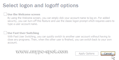 Logon options tidak aktif