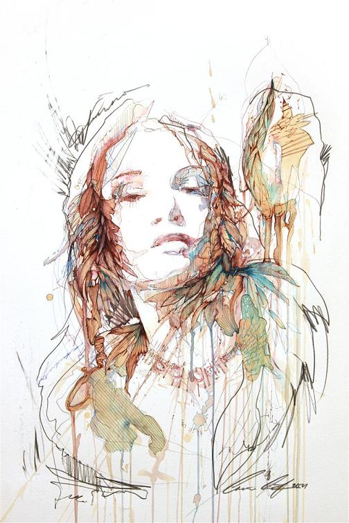 Carne Griffiths pinturas mulheres e flores com chás vodca e uisque