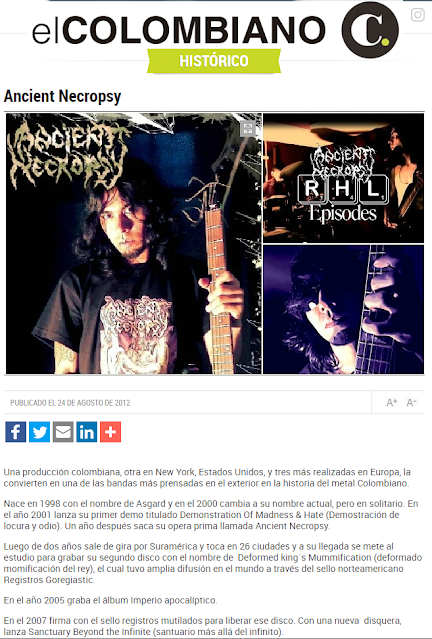 Ancient Necropsy, Música death metal colombiano.