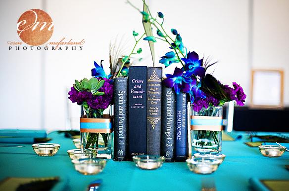 turquoise and purple wedding center pieces