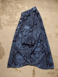 Engineered Garments "Short Collar Shirt & Popover BD in Blue/Navy Ethnic Print"