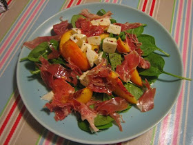 mozzarella, peach, basil and parma ham salad