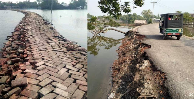 পাইকগাছায় চিংড়ি ঘেরের পানির ঢেউয়ের আঘাতে অধিকাংশ রাস্তার বেহাল অবস্থা ||খুলনার খবর২৪