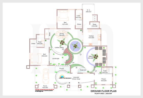 Ground floor plan of 4198 square feet 4 bedroom luxury home design - May 2012