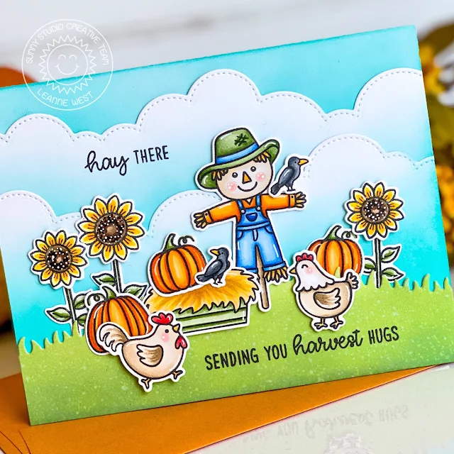 Sunny Studio Stamps: Farm Fresh Slimline Dies Happy Harvest Fall Themed Card by Leanne West