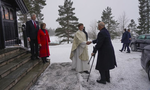 Queen Sonja, Crown Prince Haakon, Crown Princess Mette-Marit and Princess Ingrid Alexandra at 2022 Christmas service