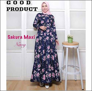 Busana Muslimah Cantik Sakura Maxi Warna Navy