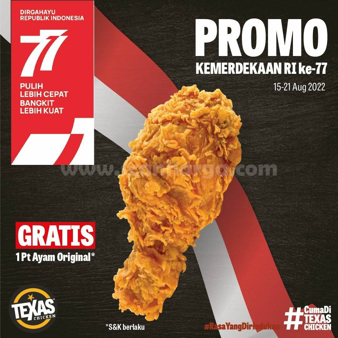 TEXAS CHICKEN Promo Hari KEMERDEKAAN - GRATIS 1pt Ayam