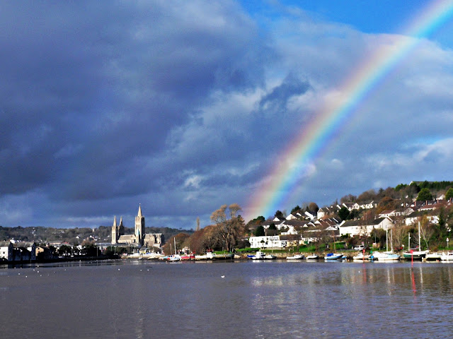 Truro Cathedral, Cornwall with a rainbow