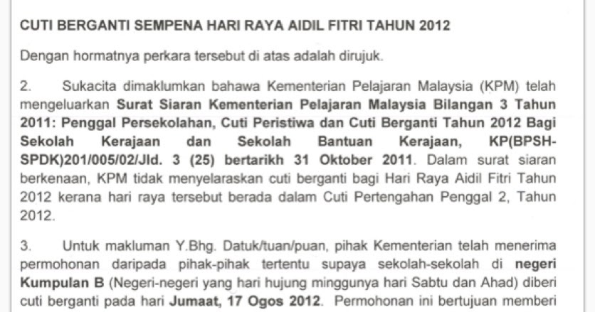 Surat Rasmi Permohonan Cuti Hari Raya - FRasmi