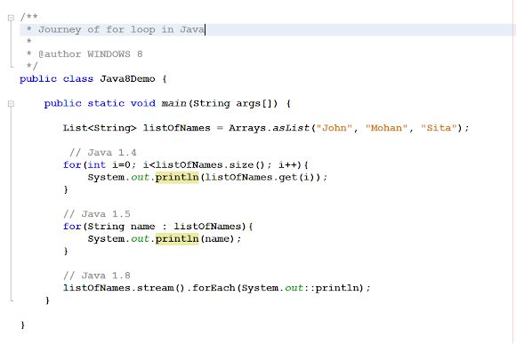 for loop changes in Java 1.4, 5 and 8