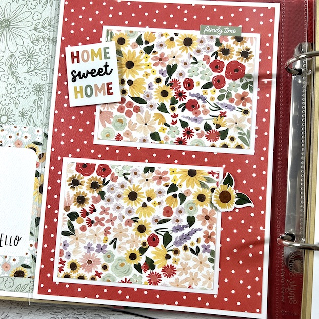 Family Scrapbook Album page with flowers and polka dots