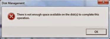 cara mengatasi partisi disk : there is not enough space avialable on the disk to complete this operation