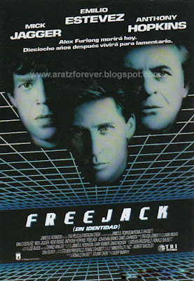 Freejack, sin identidad, Emilio Estevez, Rene Russo, Mick Jagger, Anthony Hopkins, Ronald Shusett