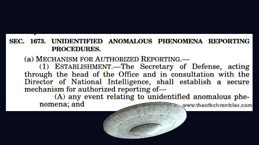 Artwork by www.theufochronicles.com for the article, 'The New UFO - UAP Law Codifying Investigations, Research and Reporting'