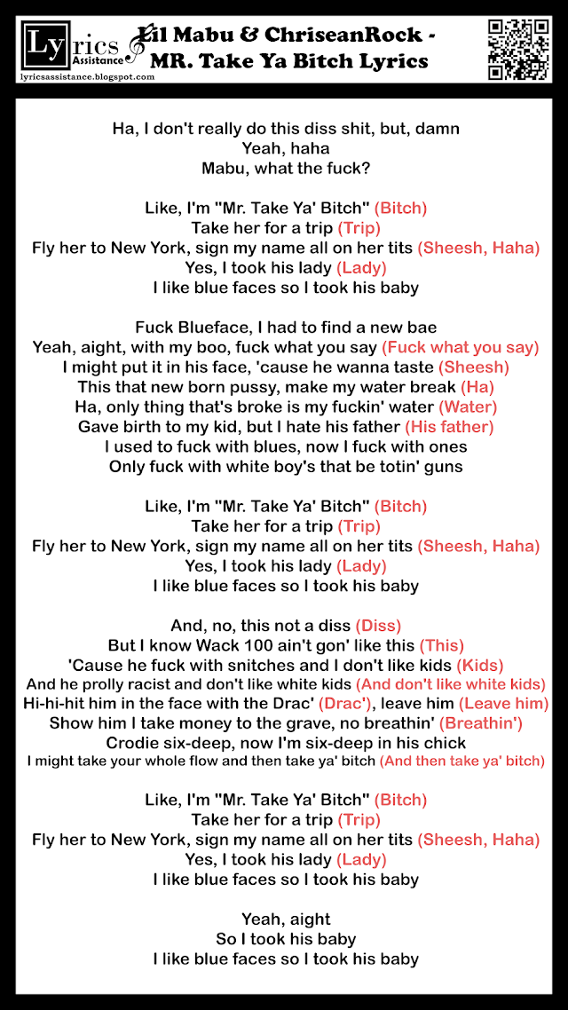 Lil Mabu & ChriseanRock - MR. Take Ya Bitch Lyrics | lyricsassistance.blogspot.com