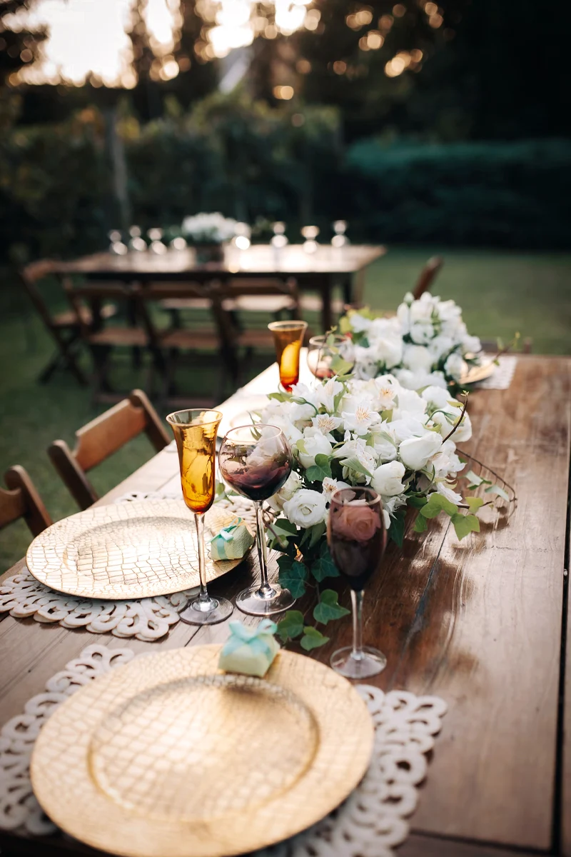 wedding dinner table set-up outdoors