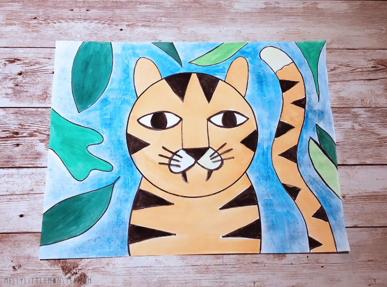 Rousseau tiger watercolor painting for kids