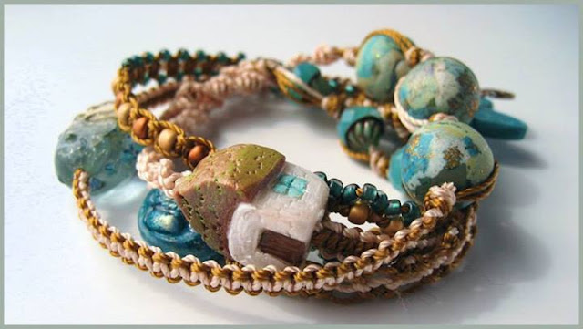 Macrame wrap bracelet featuring various artists beads.