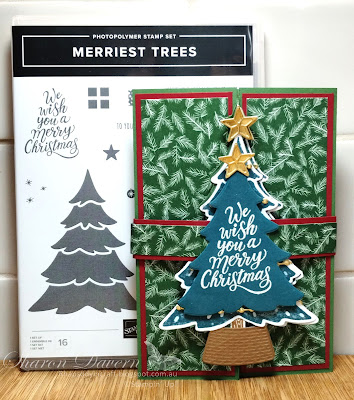 Rhapsody in craft, #rhapsodyincraft,#heartofchristmas,#heartofchristmas2023, Gatefold card, Fancy fold card, Christmas Card, A Walk in the Forest, Merriest Trees, Merriest Trees Dies, Merriest Trees Bundle, Art With Heart, #artwithheart, #loveitchopit,Stampin' Up!