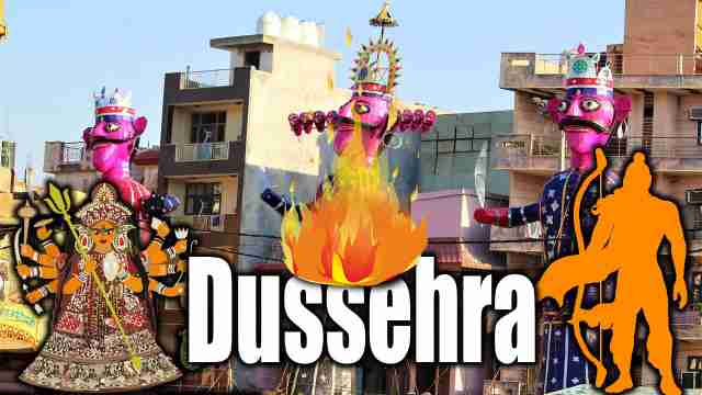 Image of Ravana and lord Ram with goddess Durga used for dussehra essay