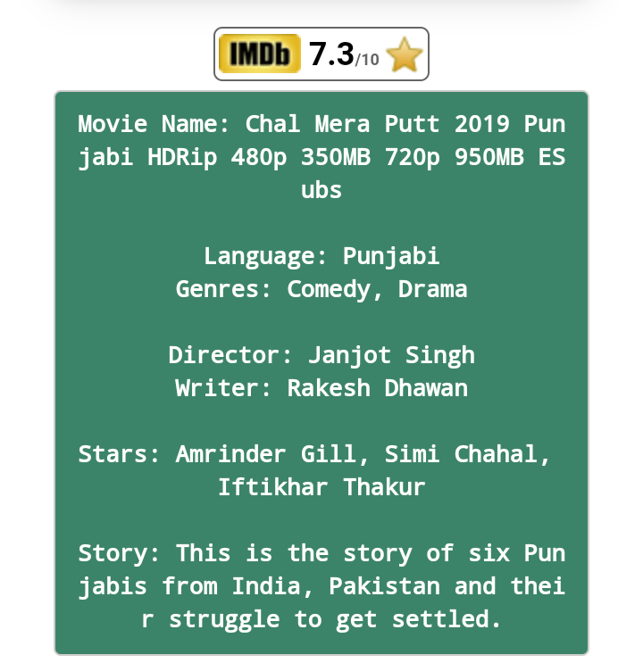 Chal Mera Putt 2019 Punjabi HDRip 480p 350MB 720p 950MB