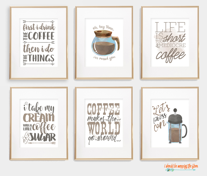 Six Coffee Printables | Six printables all about everyone's favorite beverage: COFFEE! 8x10 prints perfect for any decor. 