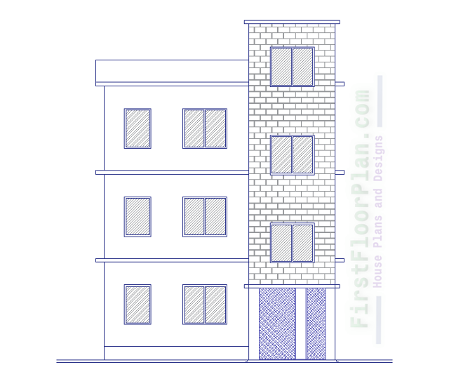 45 X 25 Building Floor Plan with Columns and Section 