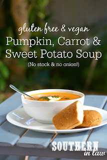 Healthy Pumpkin Carrot and Sweet Potato Soup Recipe without Onion or Stock