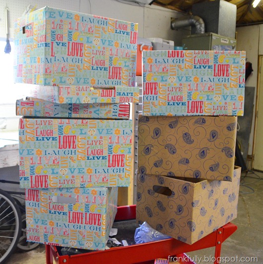 lots of bankers boxes decorated with fun paper!