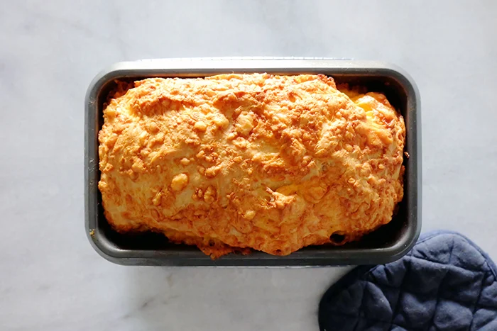 Aunt Ruth's Cheese Bread baked in pan