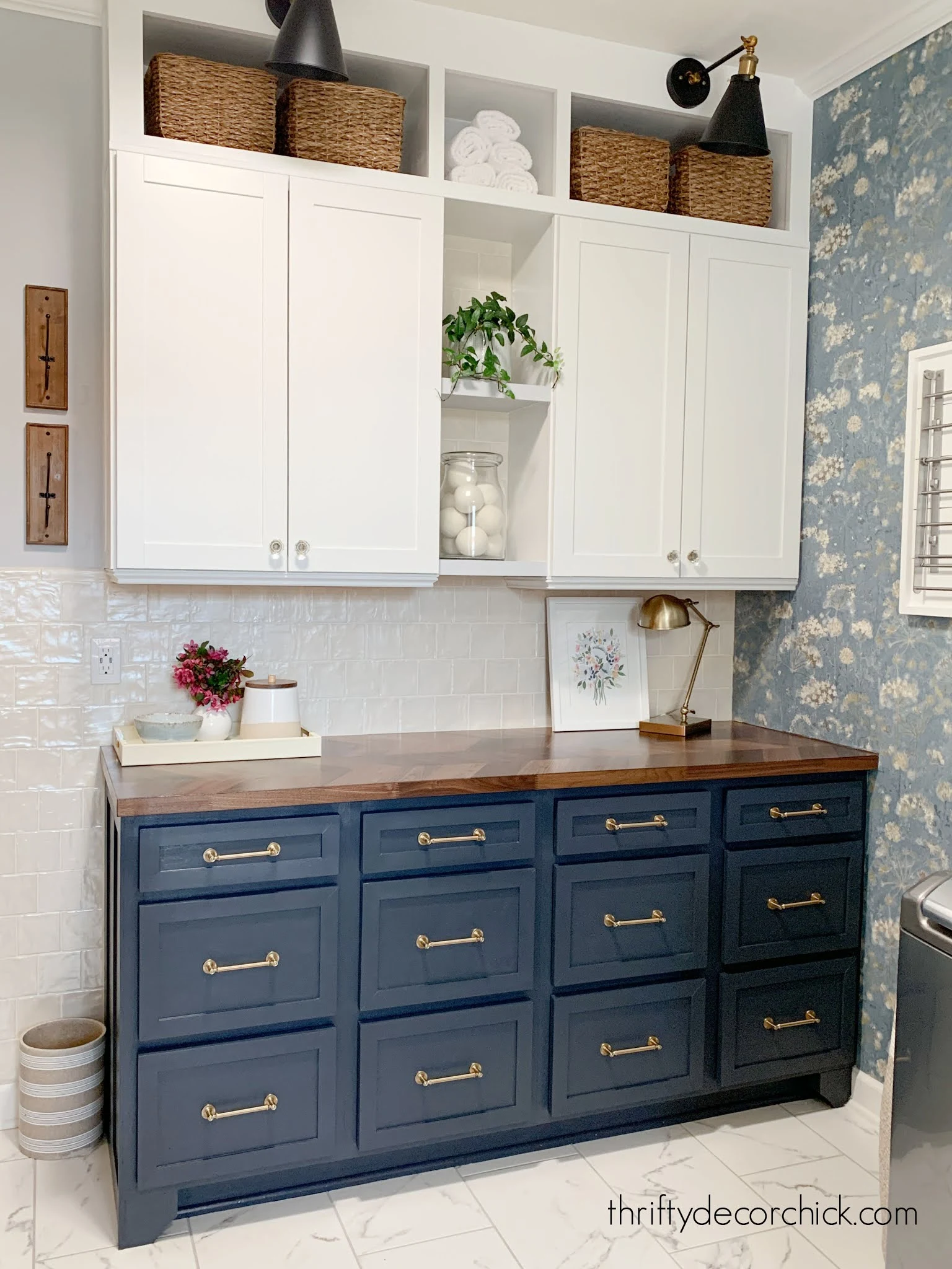 blue base cabinets white uppers