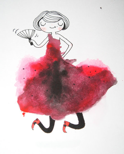 blots of watercolor girl illustration