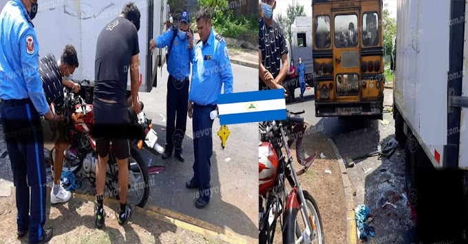 Nicaragua: Repartidor de productos médicos casi pierde una pierna tras ser impactado por un bus desenfrenado