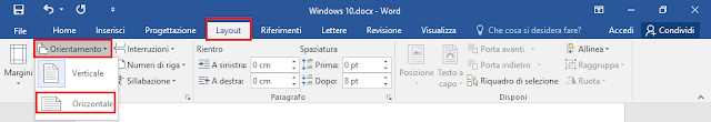 MS Word, modificare l'orientamento della pagina