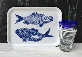 white tray with two big blue fish