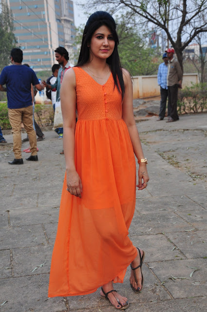 Annie Sekhon in Orange Gown at Sayyaray Music Album Song Shooting Spot