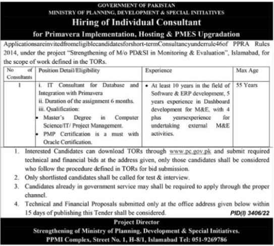 Ministry of Planning Development & Special Initiative Jobs For IT Consultant