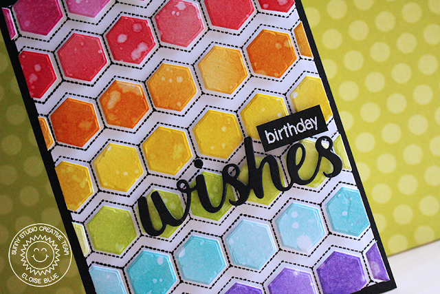 Sunny Studio Stamps: Quilted Hexagons Rainbow Birthday Card by Eloise Blue