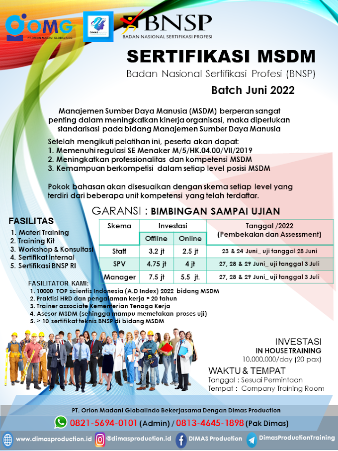 WA.0821-5694-0101 | Sertifikasi Manajemen Sumber Daya Manusia (MSDM) BNSP RI Batch Juni 2022