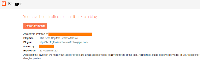 Accept Invitation to complete the process of adding contributor to the blog