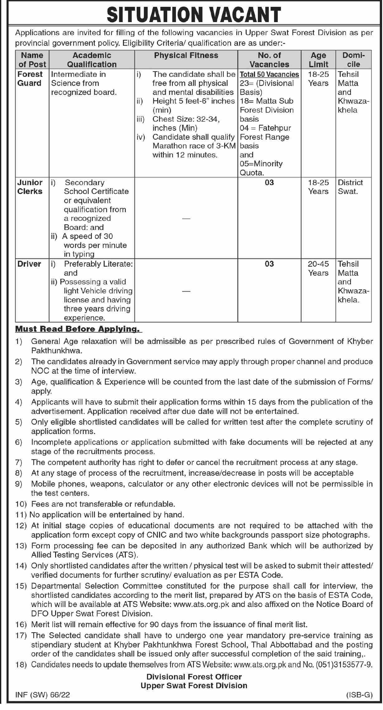 Latest Forestry Environment and Wildlife Department Human Resource Posts Swat 2022