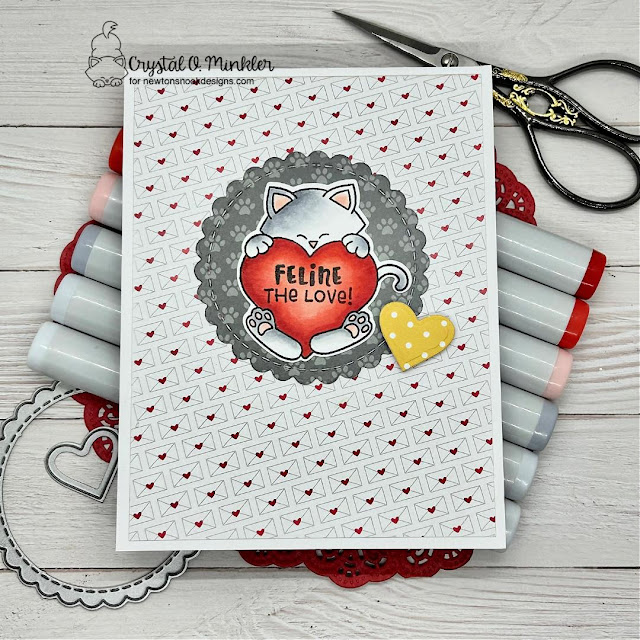 Feline the love by Crystal features Newton's Heart, Circle Frames, Love & Meows, and Springtime by Newton's Nook Designs; #inkypaws, #newtonsnooko, #catcard, #cardmaking, #valentinescard