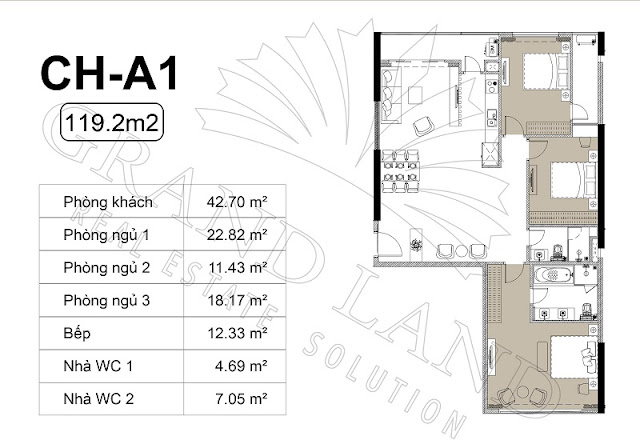 Thiết kế căn hộ 3 phòng ngủ, 119m2 tại chung cư Harmony Square