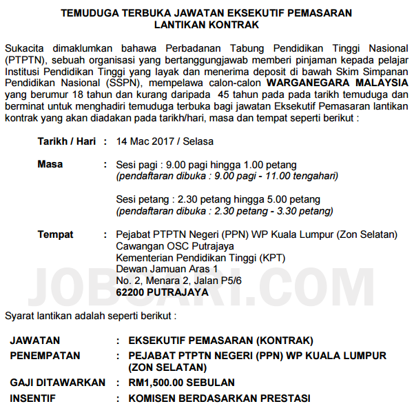 TEMUDUGA TERBUKA DI PTPTN - GAJI RM1,500.00++ - JOBCARI 