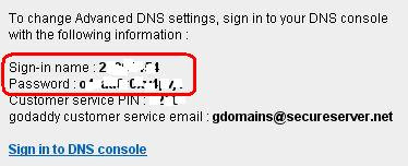 username and password for Advanced DNS Settings
