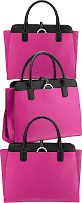 ♦Bvlgari Alba raspberry agate pink & black smooth calf leather tote bag #bvlgari #bags #pink #brilliantluxury